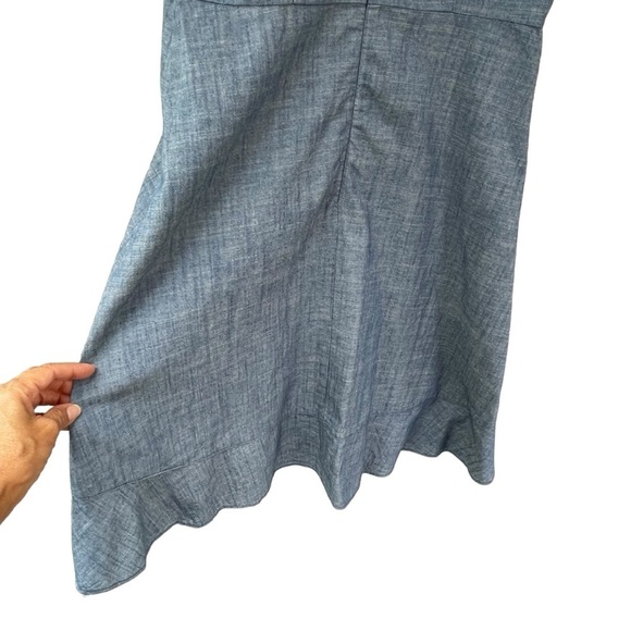 J. Crew Short Sleeve V-Neck Faux Wrap Ruffle Chambray Mini Dress Preppy - Sz 00 - Picture 12 of 15